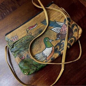 Rare Hard to Find Hand Painted Leather Purse Bird Motif  Emily Ann